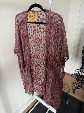 A RARE BIRD womens Kimono Sheer Boho Leopard Grunge Artsy Festival- one size